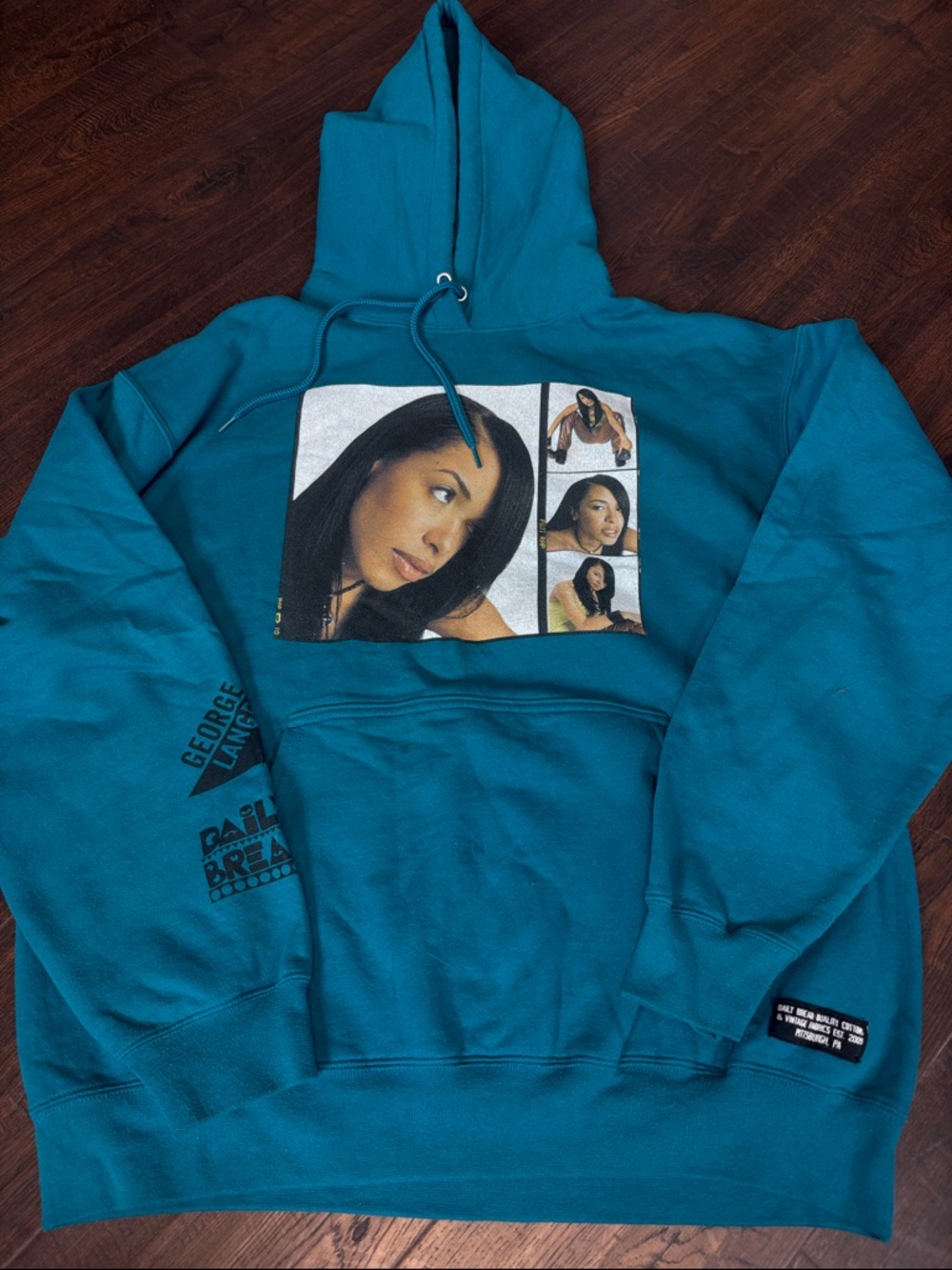 DAILY BREAD unisex LG Teal Graphic Hoodie Sweater with Ashanti Print mac miller